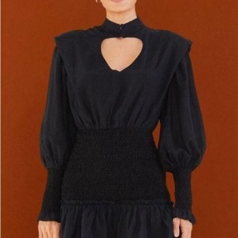 Farm Rio Black Heart Neckline Mini Dress